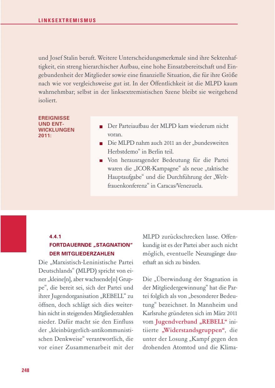 Seite 249 des Verfassungsschutzbericht 2011 Baden-Württemberg