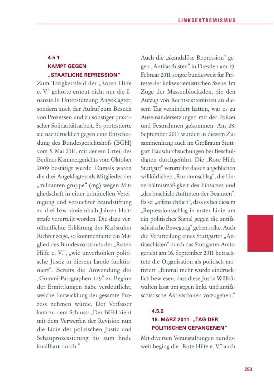 Seite 254 des Verfassungsschutzbericht 2011 Baden-Württemberg
