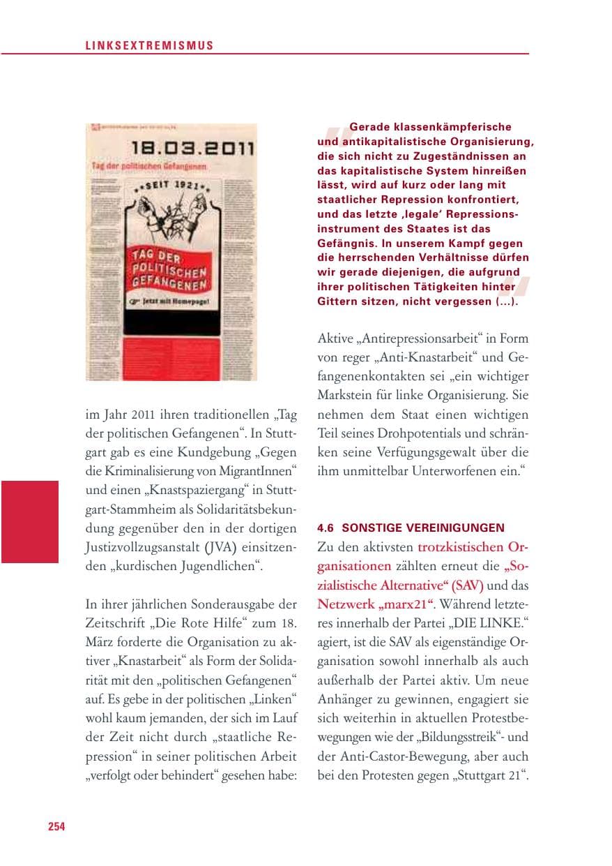 Seite 255 des Verfassungsschutzbericht 2011 Baden-Württemberg