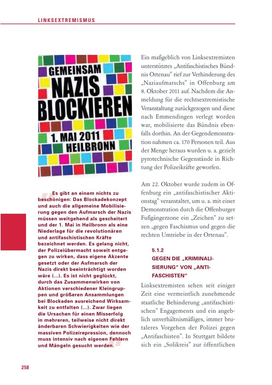 Seite 259 des Verfassungsschutzbericht 2011 Baden-Württemberg