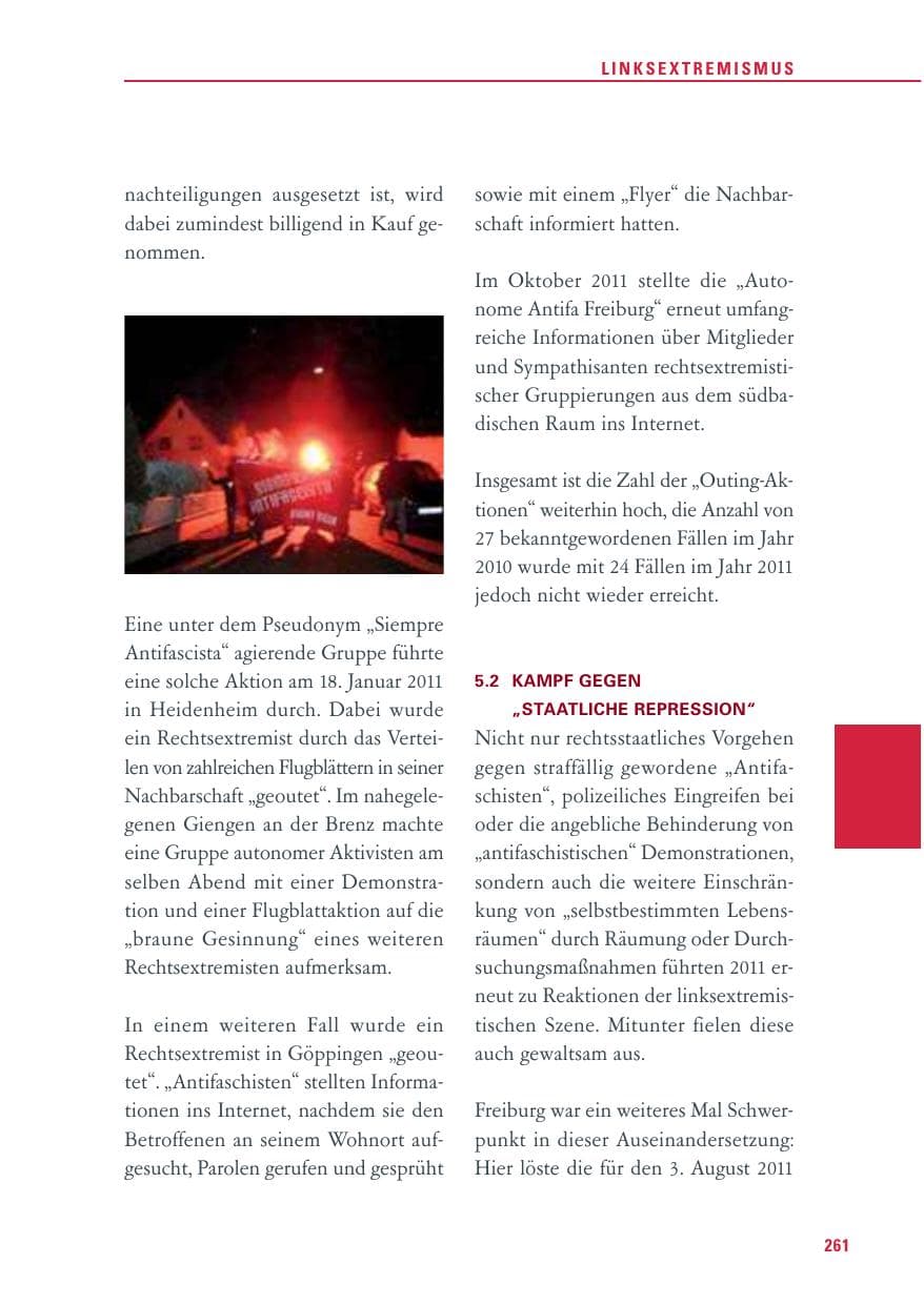 Seite 262 des Verfassungsschutzbericht 2011 Baden-Württemberg