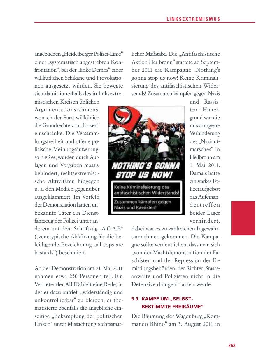 Seite 264 des Verfassungsschutzbericht 2011 Baden-Württemberg
