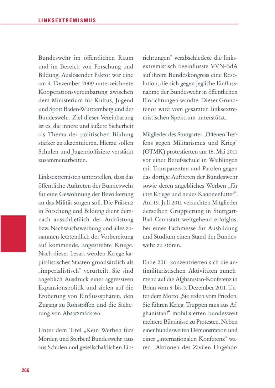 Seite 267 des Verfassungsschutzbericht 2011 Baden-Württemberg