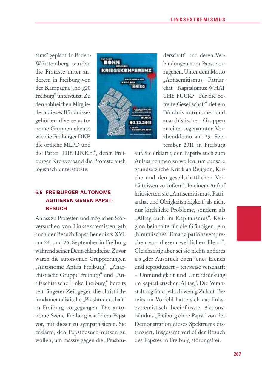Seite 268 des Verfassungsschutzbericht 2011 Baden-Württemberg
