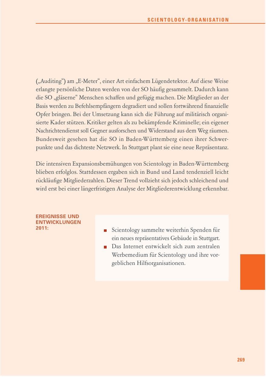 Seite 270 des Verfassungsschutzbericht 2011 Baden-Württemberg