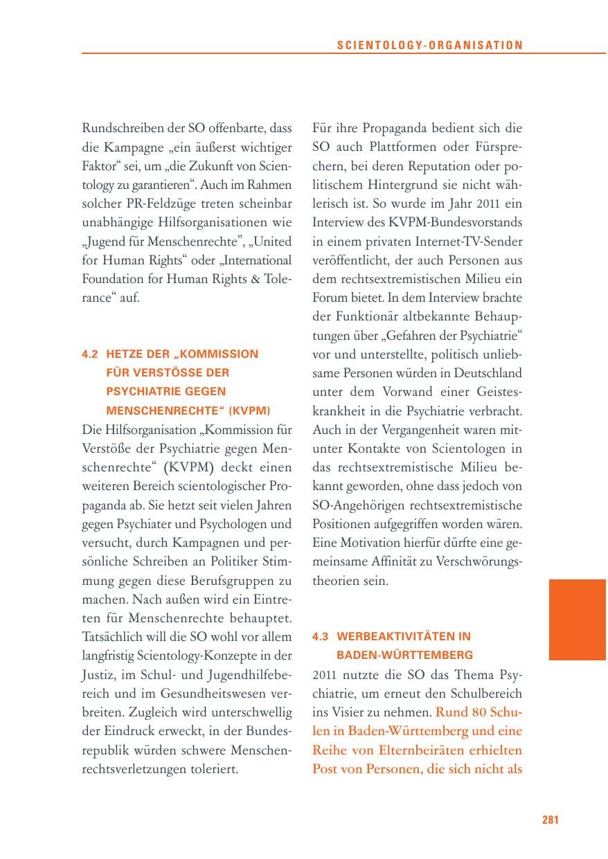 Seite 282 des Verfassungsschutzbericht 2011 Baden-Württemberg