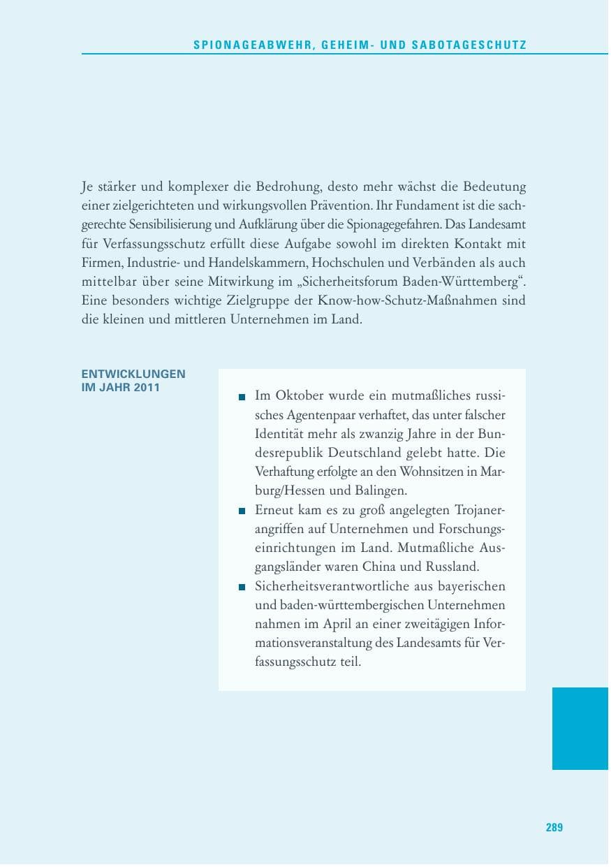 Seite 290 des Verfassungsschutzbericht 2011 Baden-Württemberg