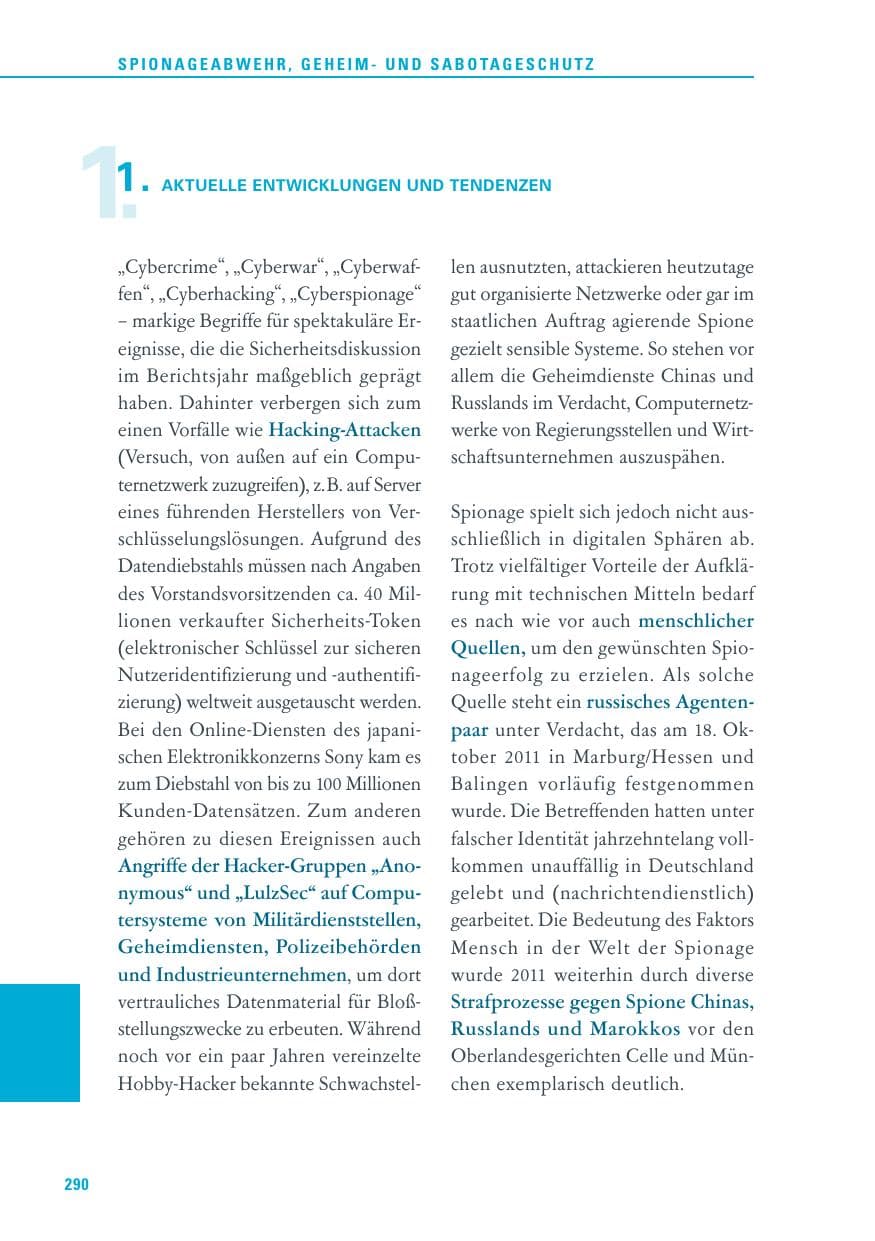 Seite 291 des Verfassungsschutzbericht 2011 Baden-Württemberg