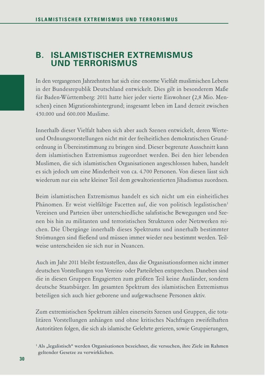 Seite 31 des Verfassungsschutzbericht 2011 Baden-Württemberg