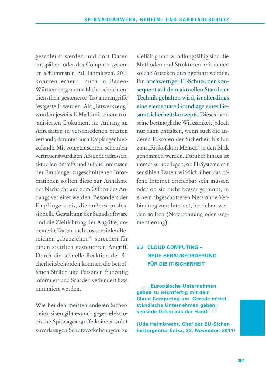 Seite 302 des Verfassungsschutzbericht 2011 Baden-Württemberg