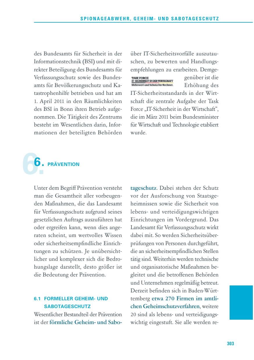 Seite 304 des Verfassungsschutzbericht 2011 Baden-Württemberg