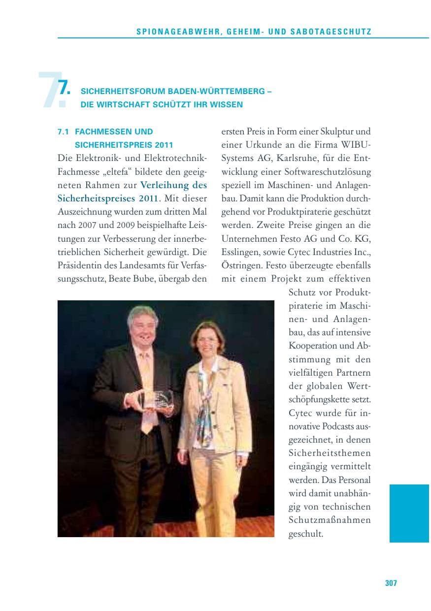 Seite 308 des Verfassungsschutzbericht 2011 Baden-Württemberg
