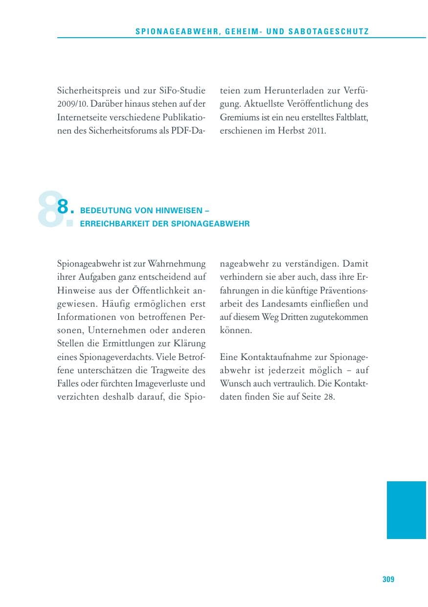 Seite 310 des Verfassungsschutzbericht 2011 Baden-Württemberg