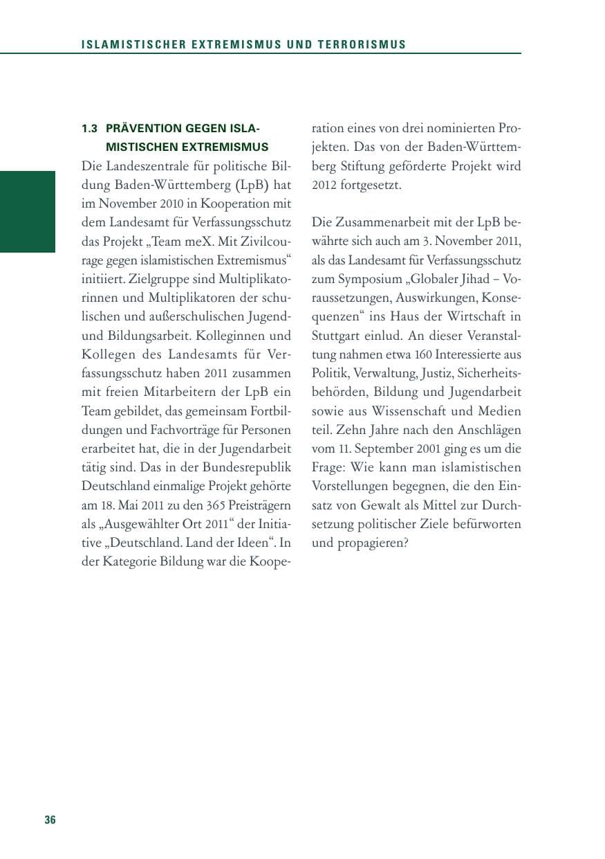Seite 37 des Verfassungsschutzbericht 2011 Baden-Württemberg