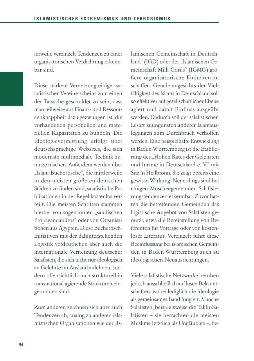 Seite 45 des Verfassungsschutzbericht 2011 Baden-Württemberg
