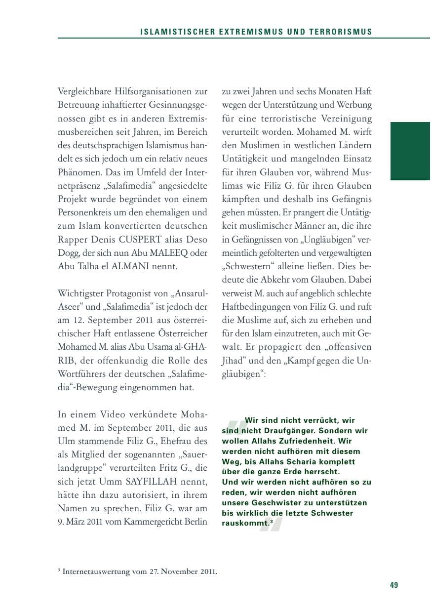 Seite 50 des Verfassungsschutzbericht 2011 Baden-Württemberg