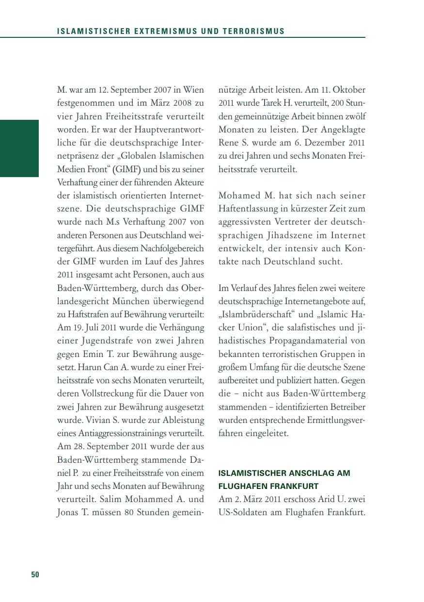 Seite 51 des Verfassungsschutzbericht 2011 Baden-Württemberg