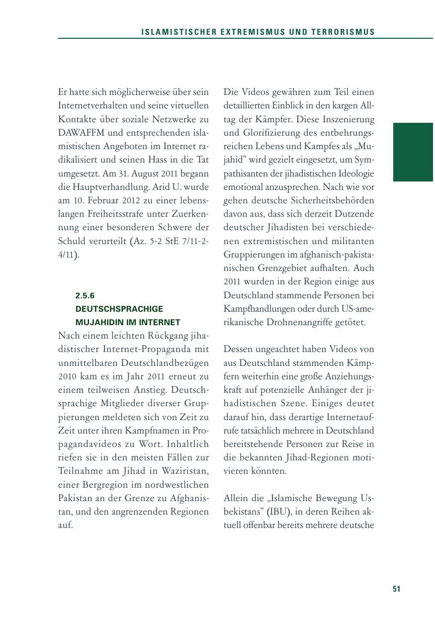 Seite 52 des Verfassungsschutzbericht 2011 Baden-Württemberg