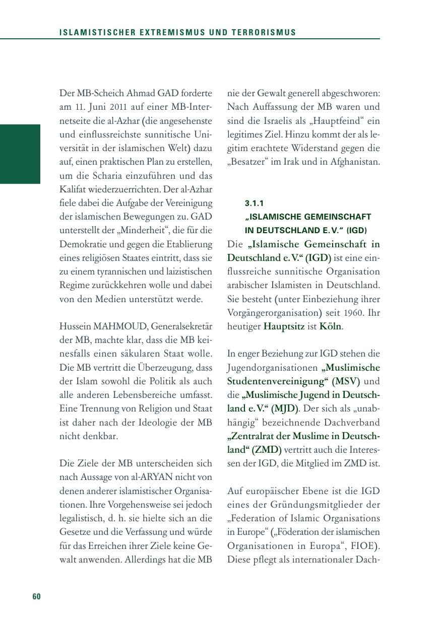 Seite 61 des Verfassungsschutzbericht 2011 Baden-Württemberg