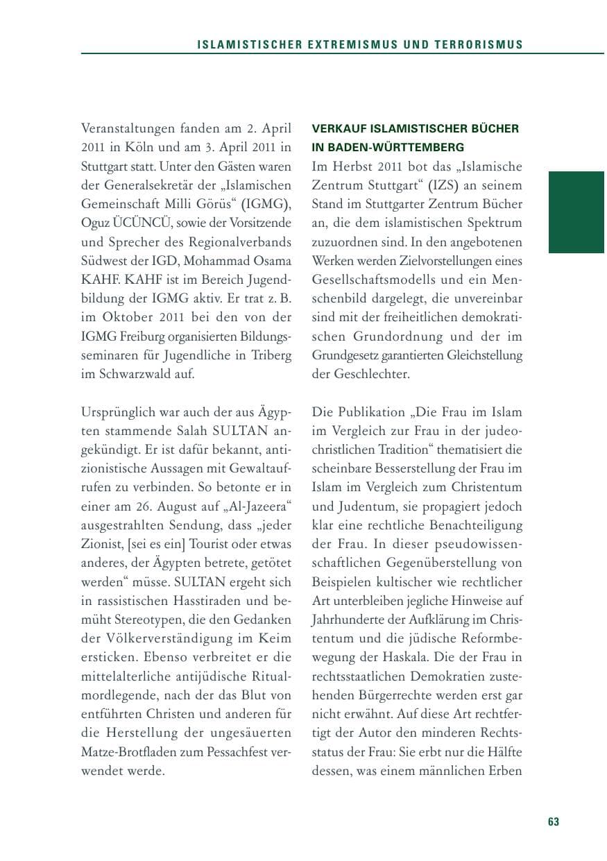 Seite 64 des Verfassungsschutzbericht 2011 Baden-Württemberg