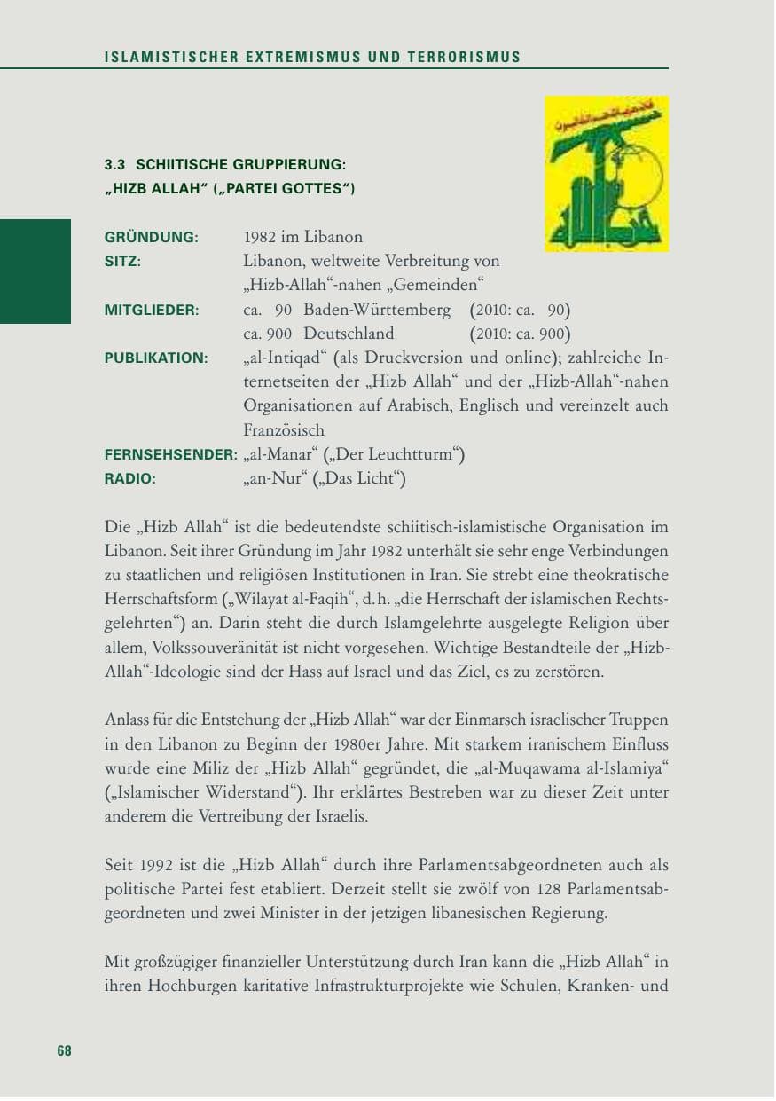 Seite 69 des Verfassungsschutzbericht 2011 Baden-Württemberg