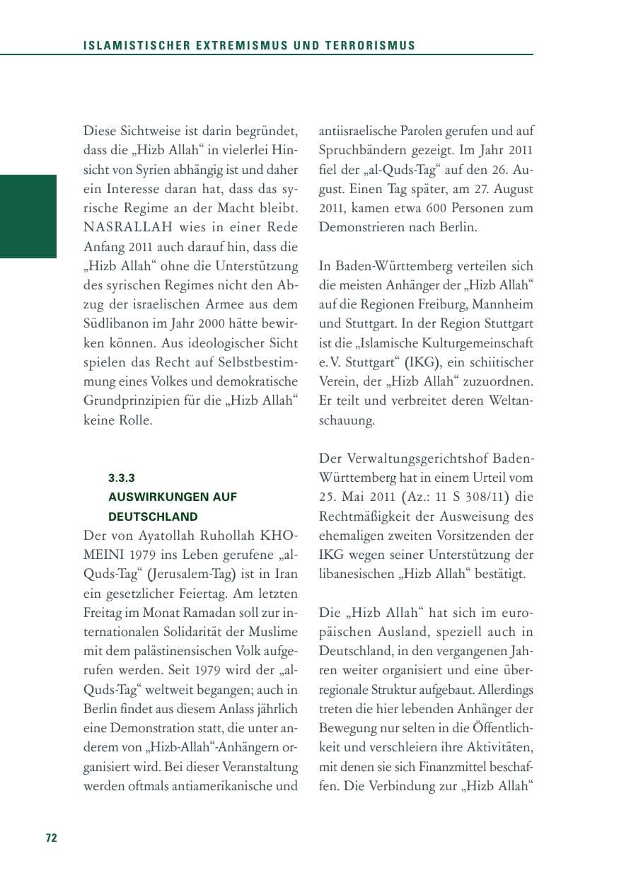 Seite 73 des Verfassungsschutzbericht 2011 Baden-Württemberg