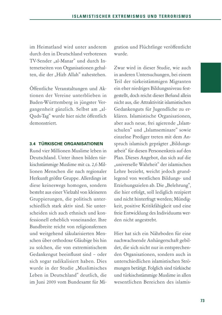Seite 74 des Verfassungsschutzbericht 2011 Baden-Württemberg