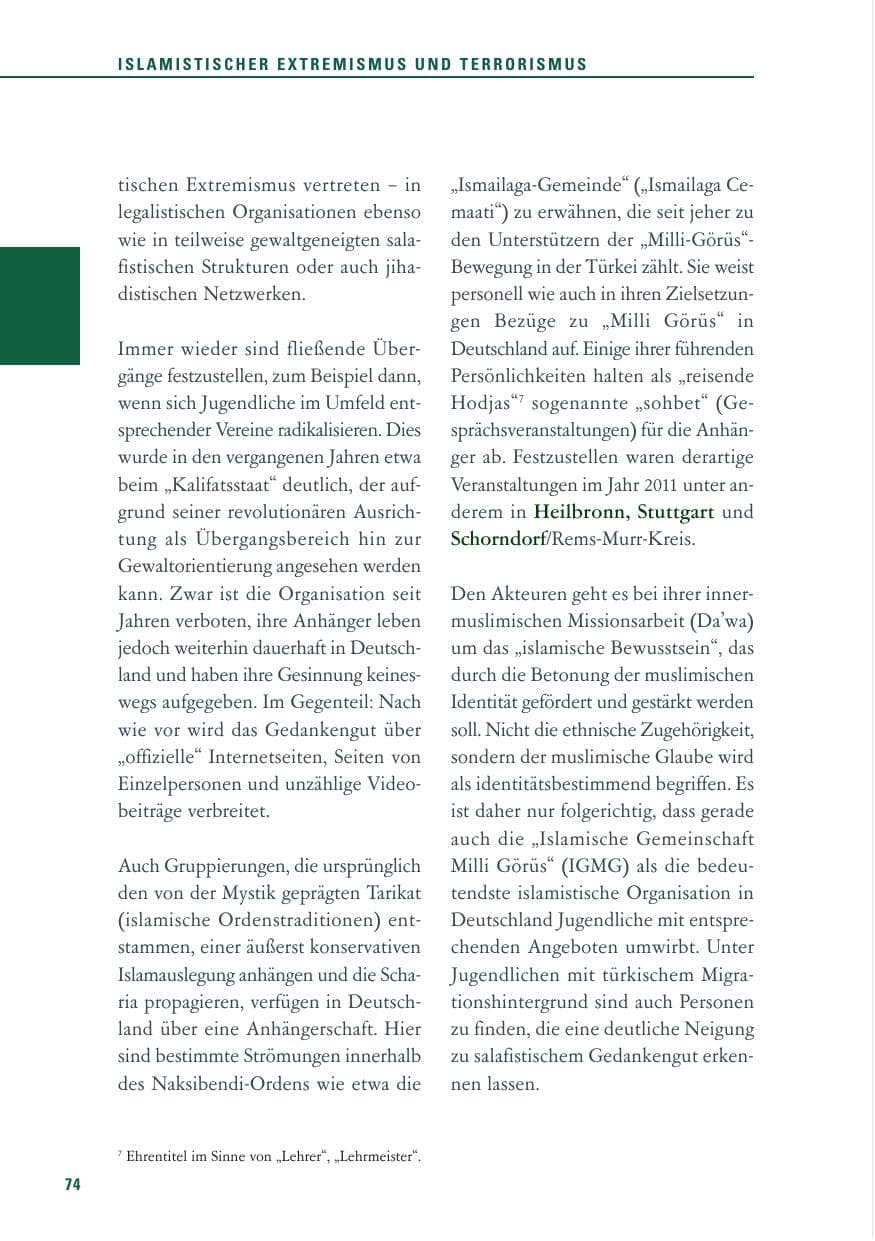 Seite 75 des Verfassungsschutzbericht 2011 Baden-Württemberg