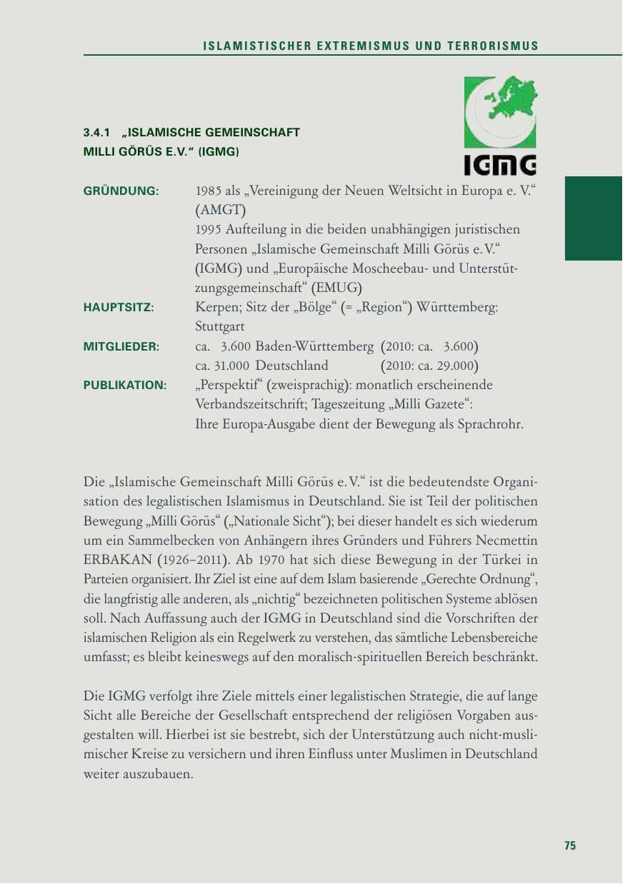 Seite 76 des Verfassungsschutzbericht 2011 Baden-Württemberg