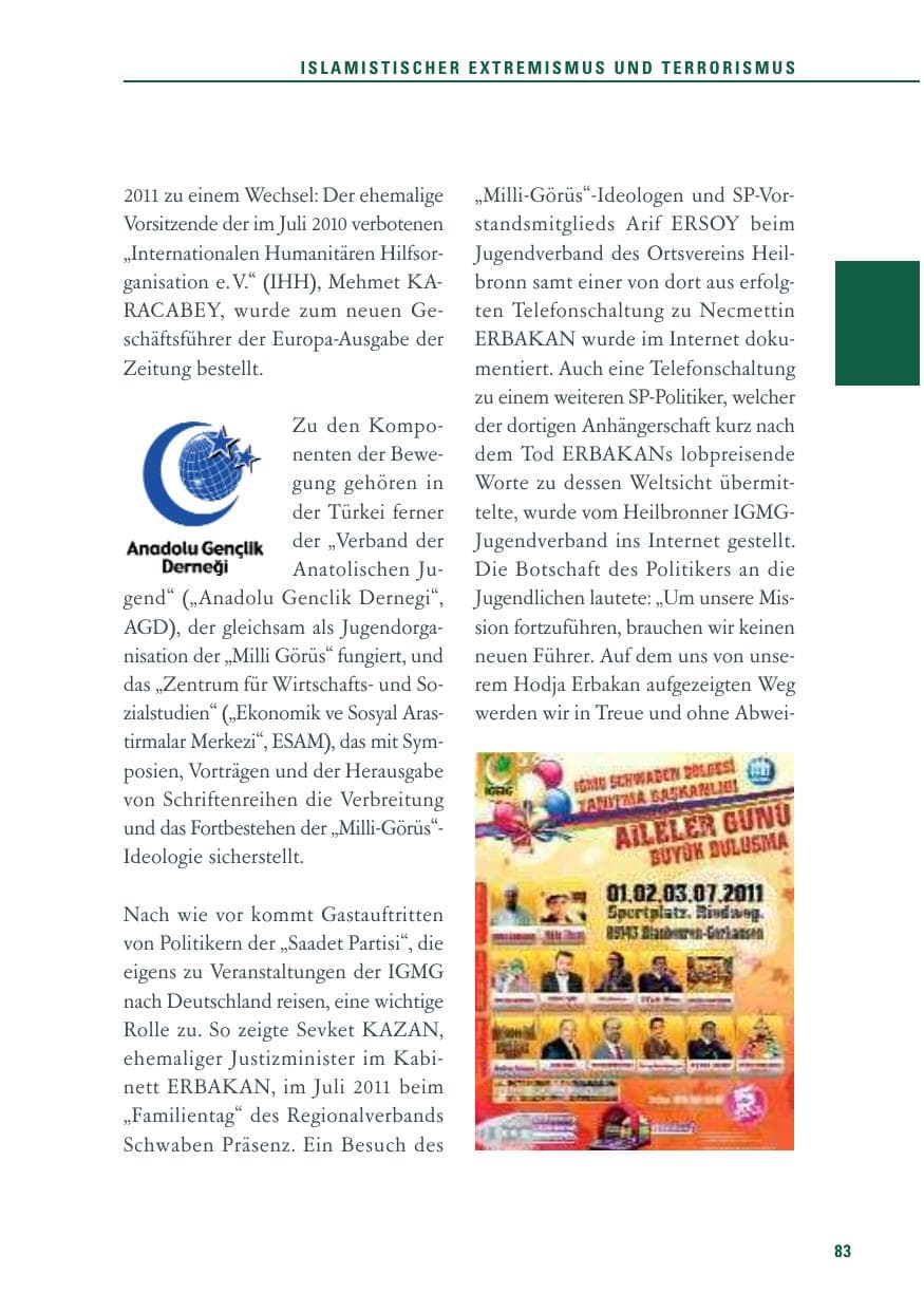 Seite 84 des Verfassungsschutzbericht 2011 Baden-Württemberg