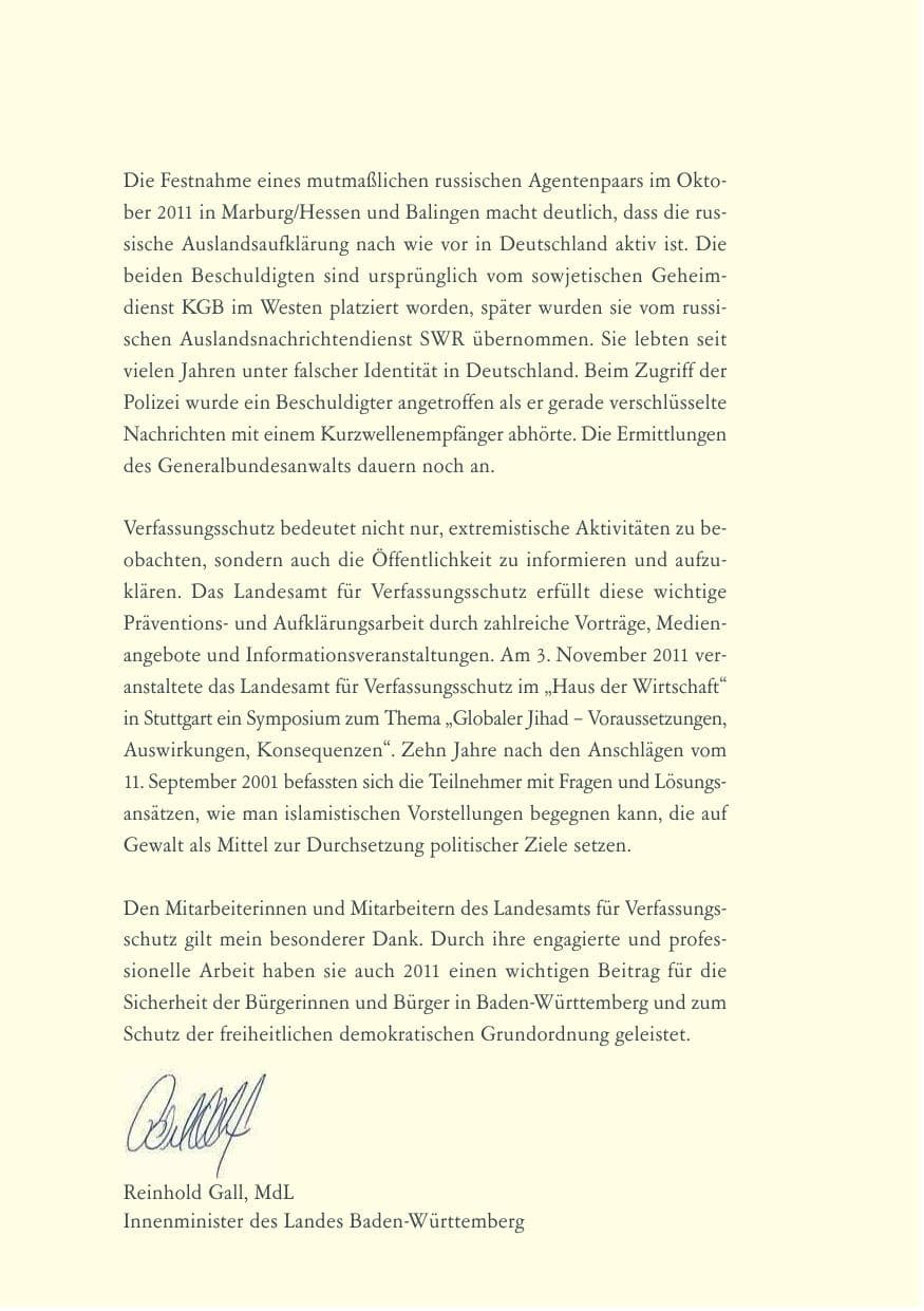 Seite 10 des Verfassungsschutzbericht 2011 Baden-Württemberg