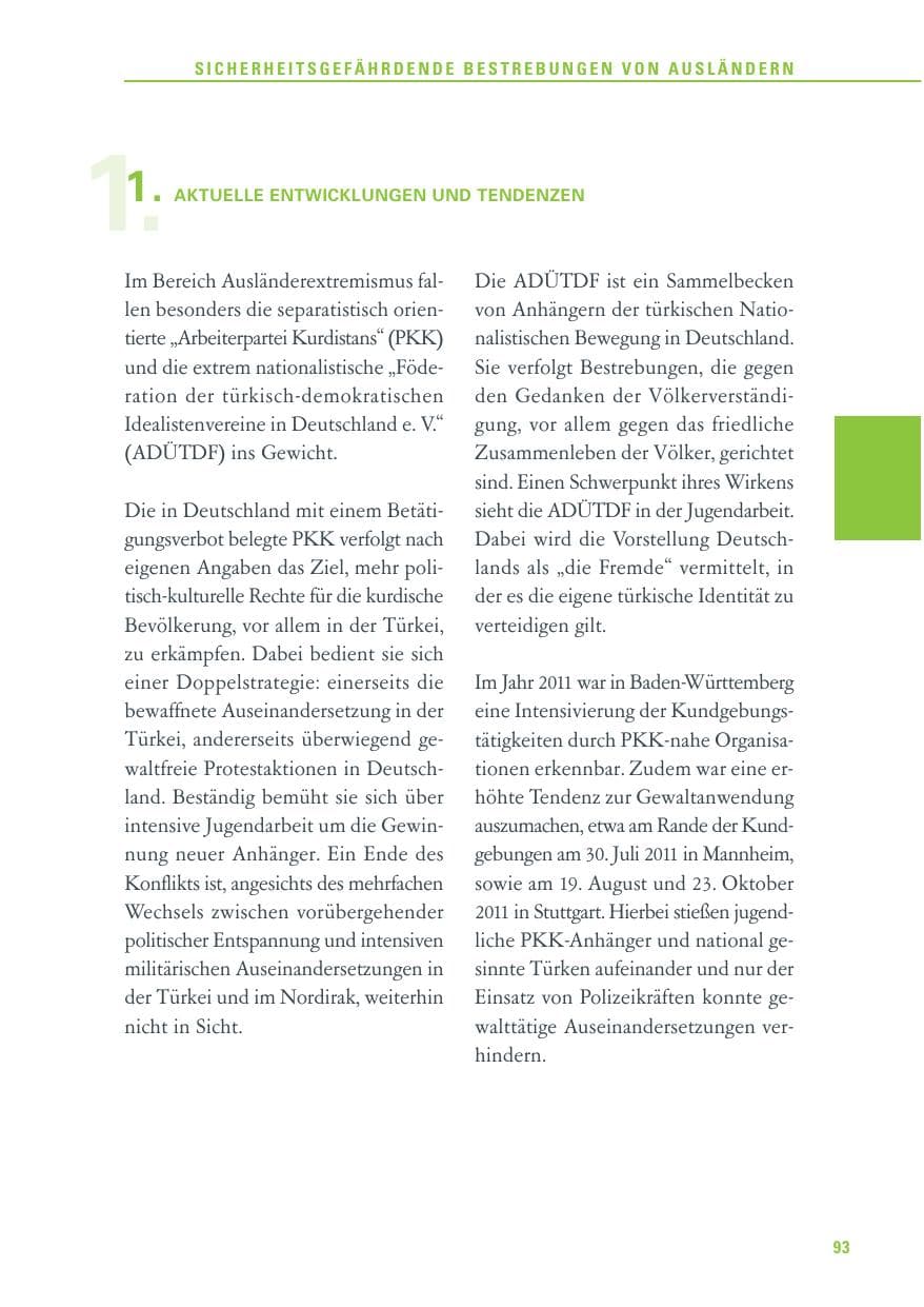Seite 94 des Verfassungsschutzbericht 2011 Baden-Württemberg