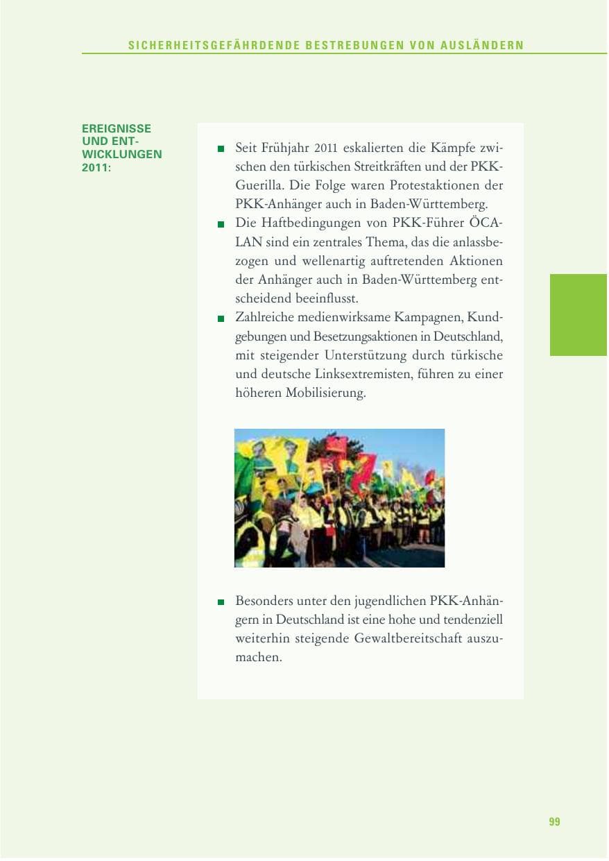 Seite 100 des Verfassungsschutzbericht 2011 Baden-Württemberg