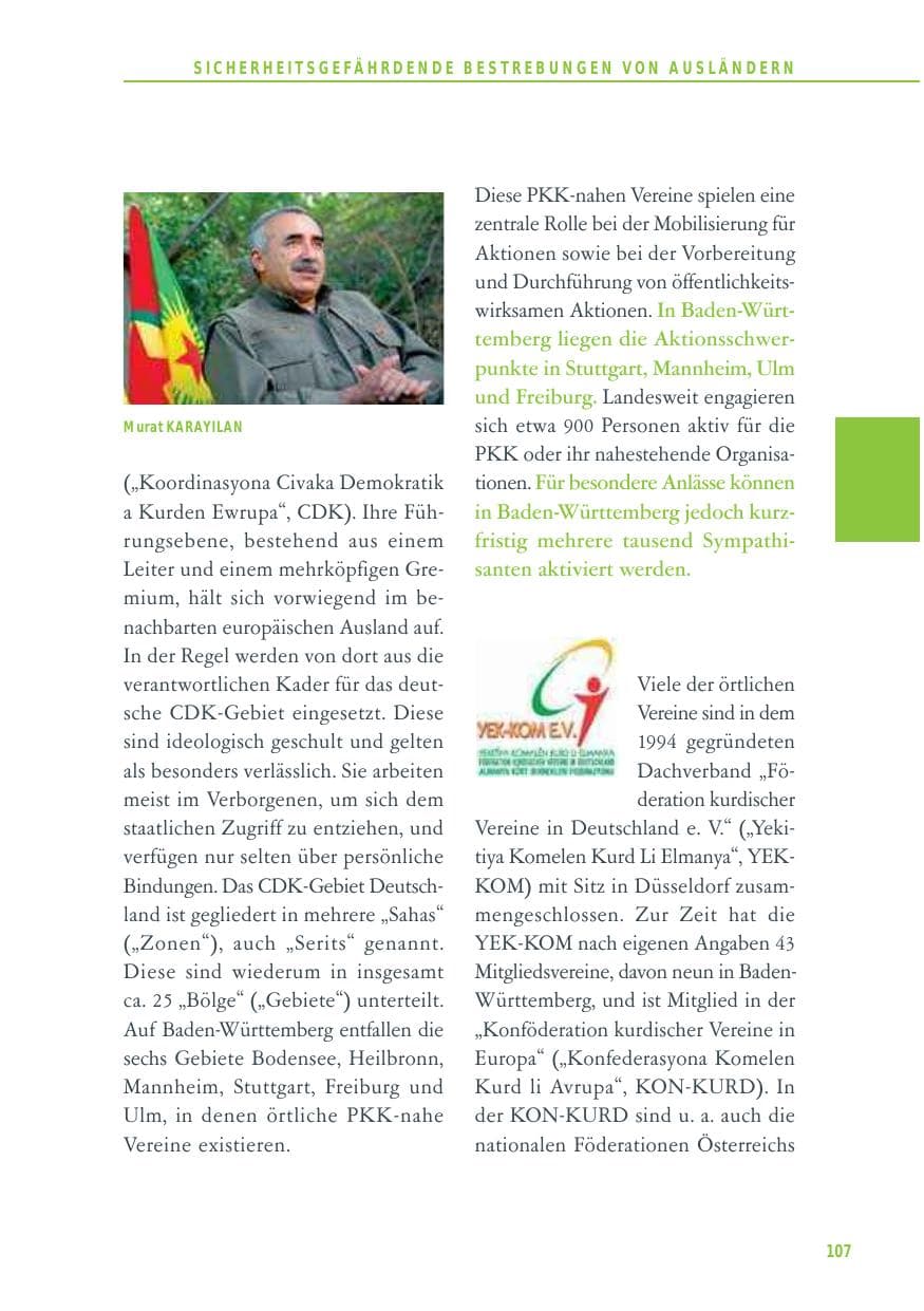 Seite 107 des Verfassungsschutzbericht 2012 Baden-Württemberg