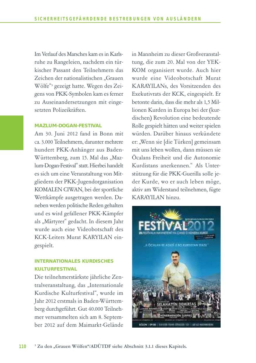 Seite 110 des Verfassungsschutzbericht 2012 Baden-Württemberg