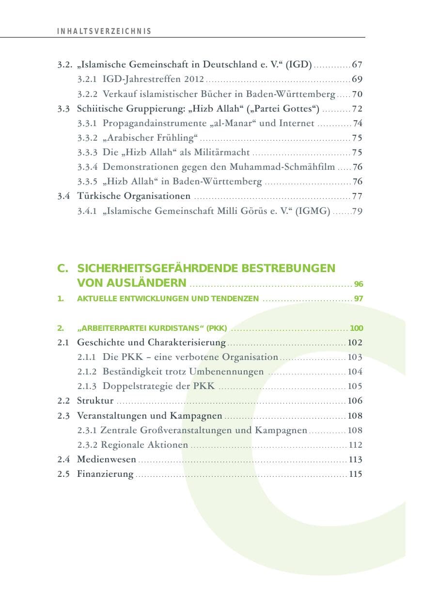Seite 12 des Verfassungsschutzbericht 2012 Baden-Württemberg