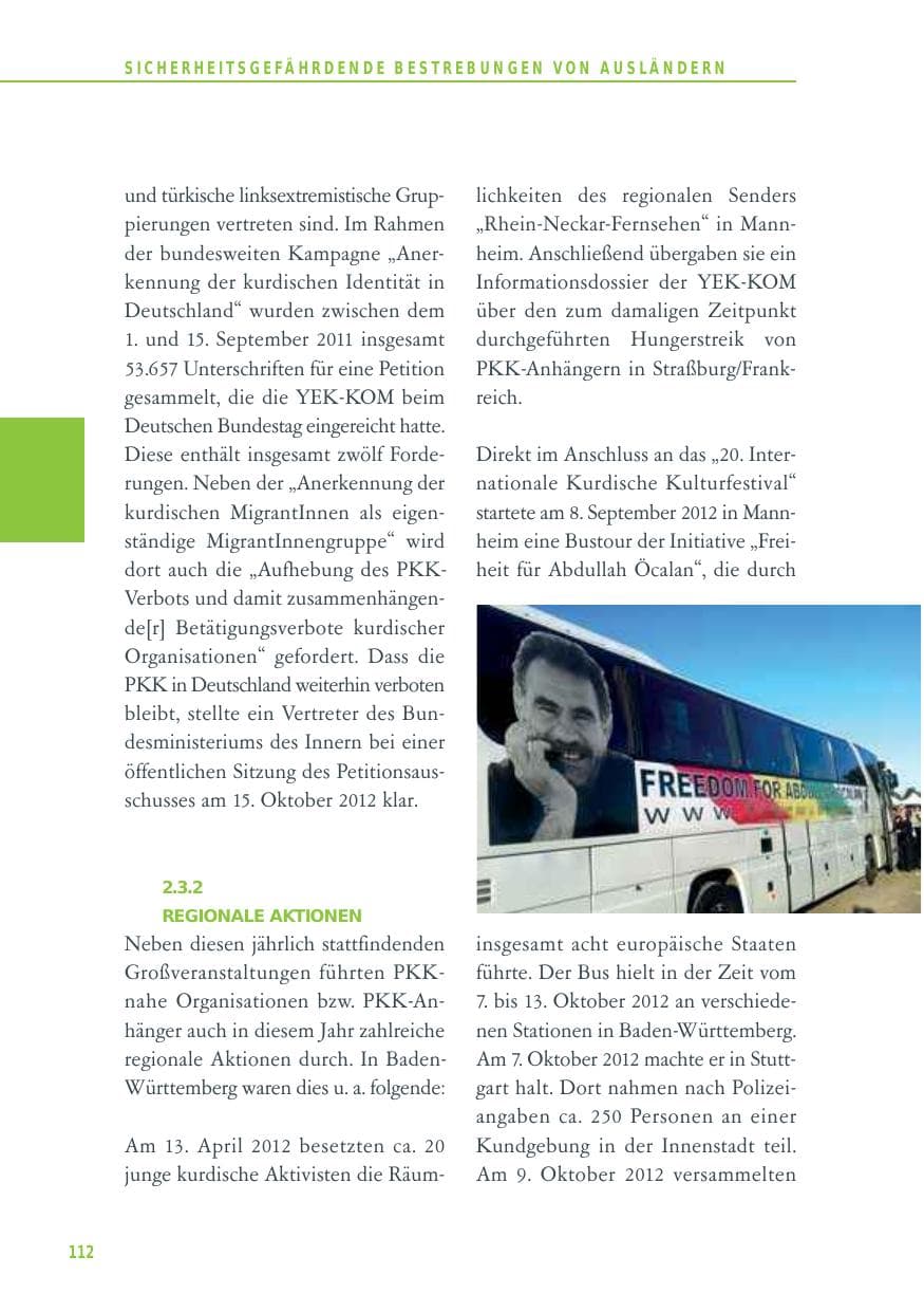Seite 112 des Verfassungsschutzbericht 2012 Baden-Württemberg