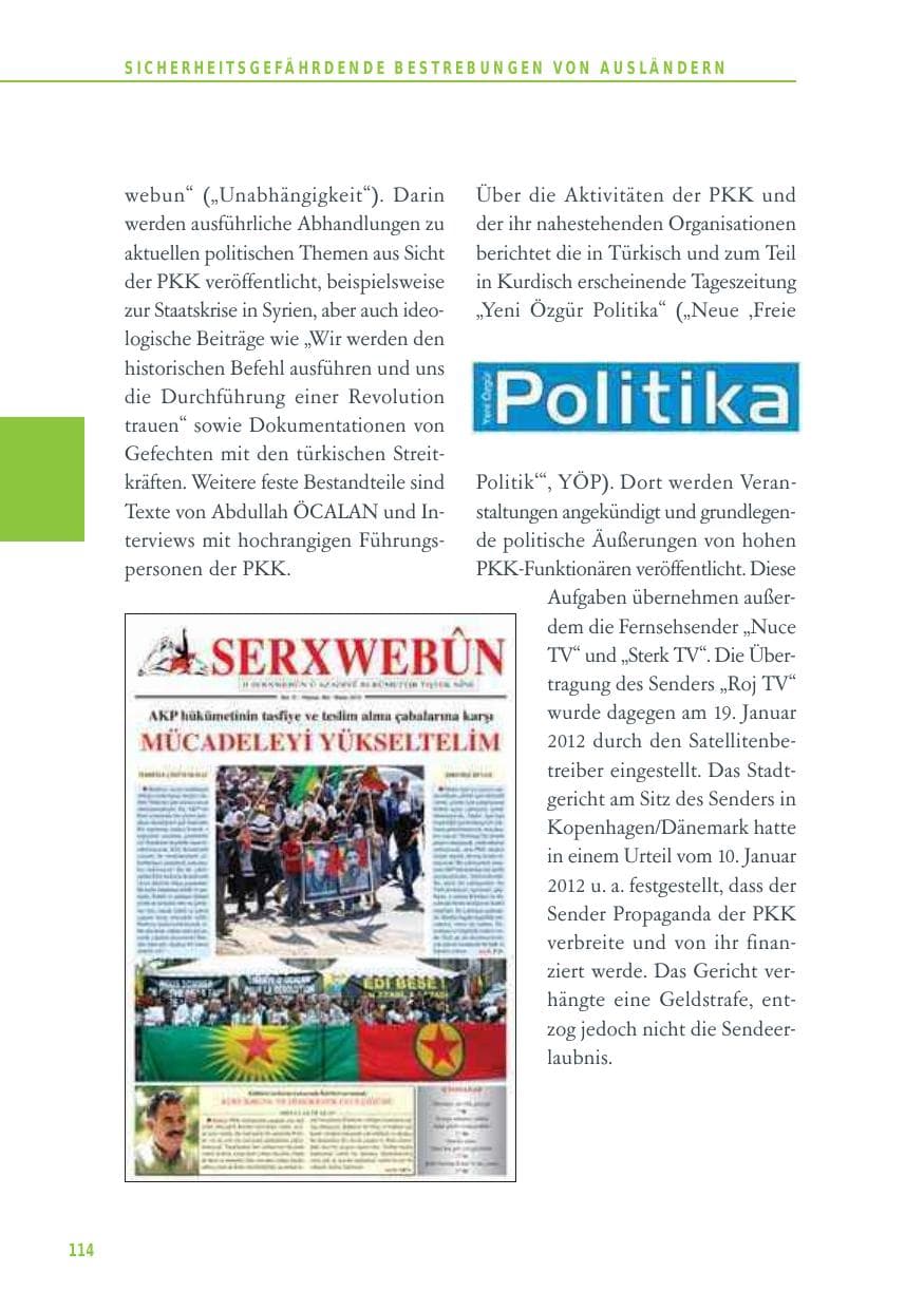 Seite 114 des Verfassungsschutzbericht 2012 Baden-Württemberg