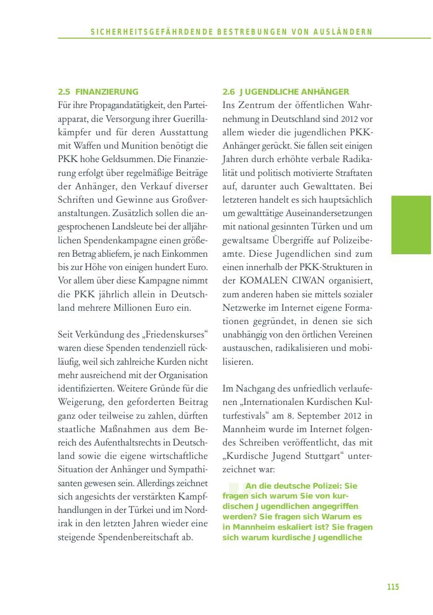 Seite 115 des Verfassungsschutzbericht 2012 Baden-Württemberg