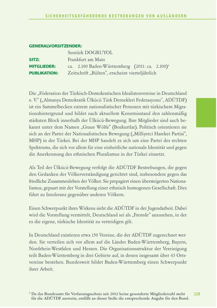 Seite 119 des Verfassungsschutzbericht 2012 Baden-Württemberg