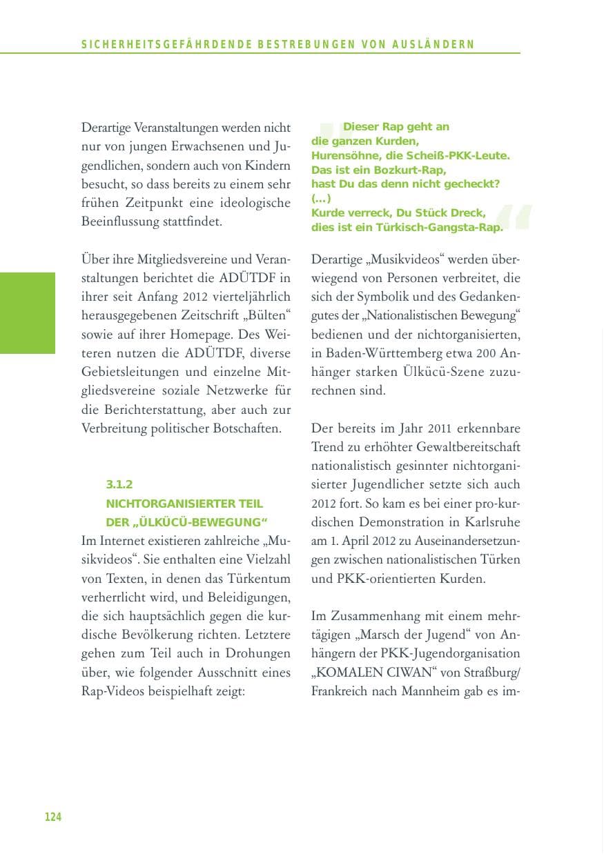 Seite 124 des Verfassungsschutzbericht 2012 Baden-Württemberg