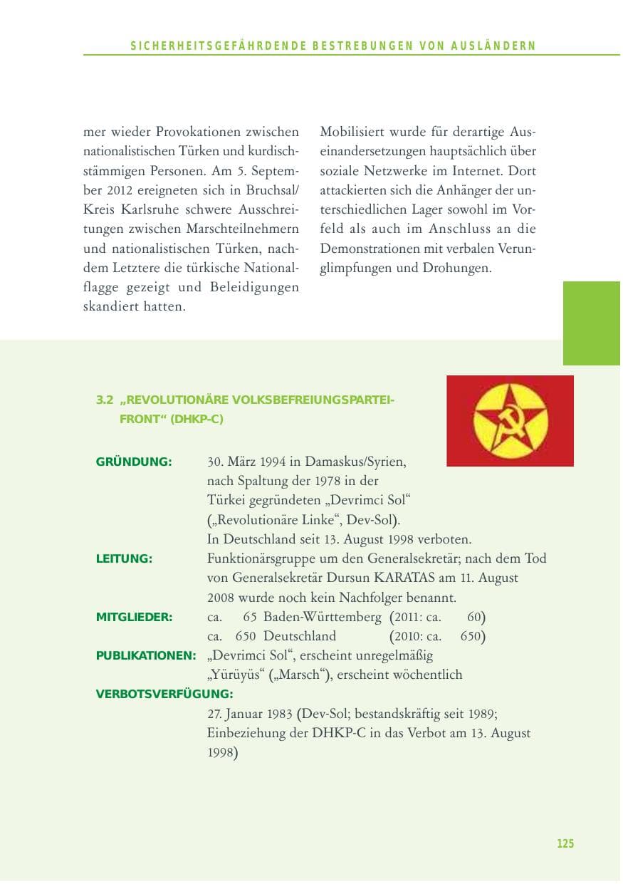 Seite 125 des Verfassungsschutzbericht 2012 Baden-Württemberg
