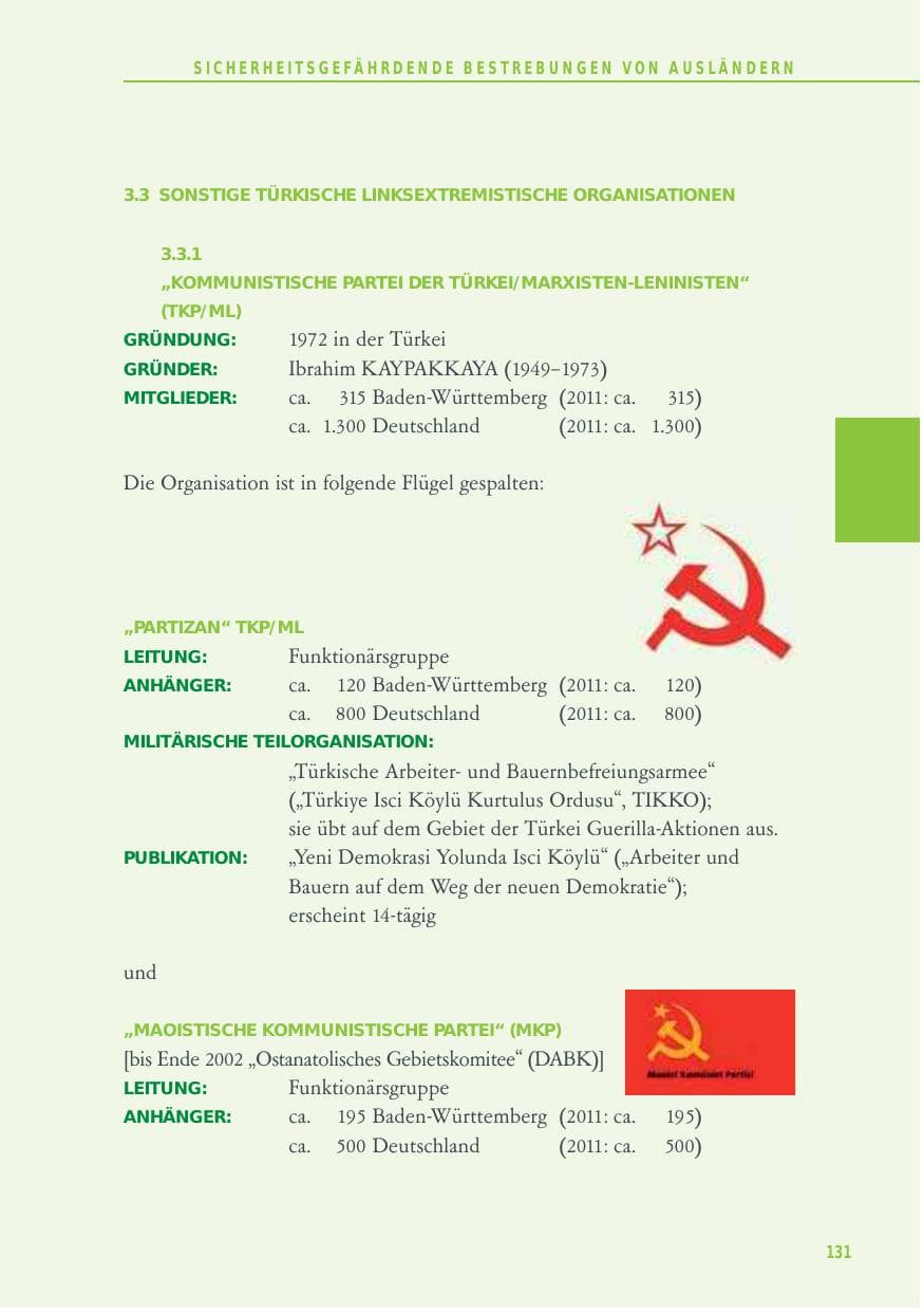 Seite 131 des Verfassungsschutzbericht 2012 Baden-Württemberg