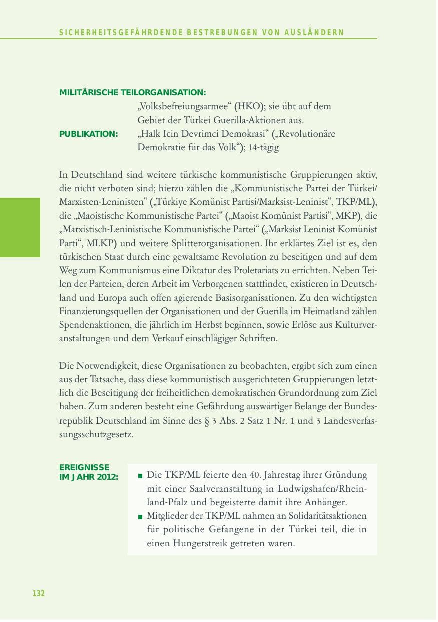 Seite 132 des Verfassungsschutzbericht 2012 Baden-Württemberg