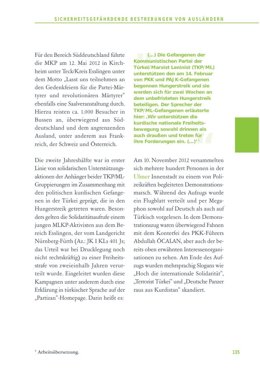 Seite 135 des Verfassungsschutzbericht 2012 Baden-Württemberg