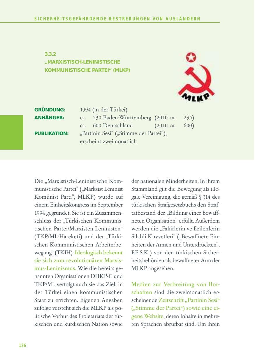 Seite 136 des Verfassungsschutzbericht 2012 Baden-Württemberg