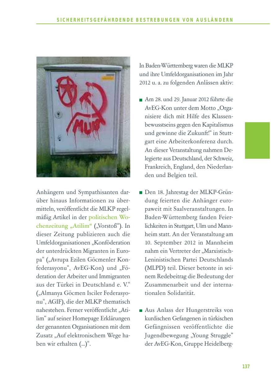 Seite 137 des Verfassungsschutzbericht 2012 Baden-Württemberg