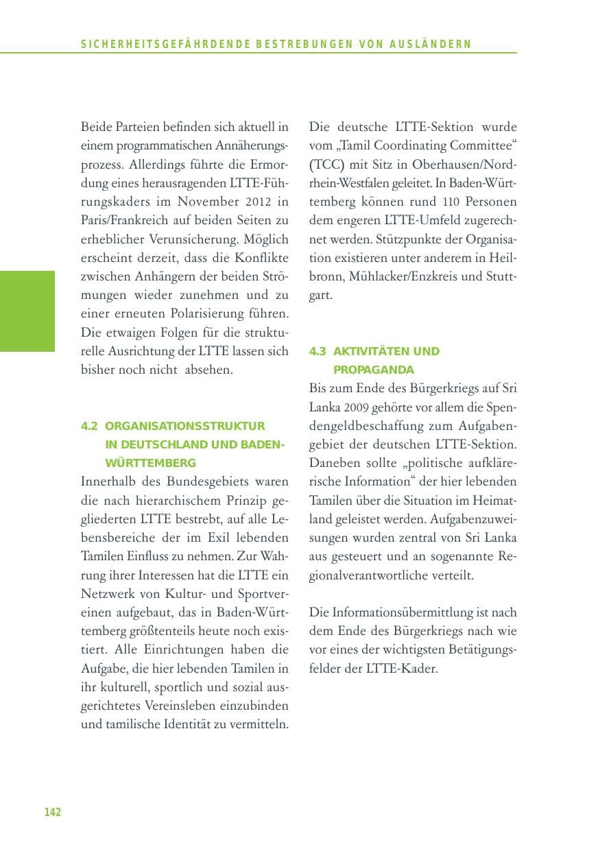 Seite 142 des Verfassungsschutzbericht 2012 Baden-Württemberg