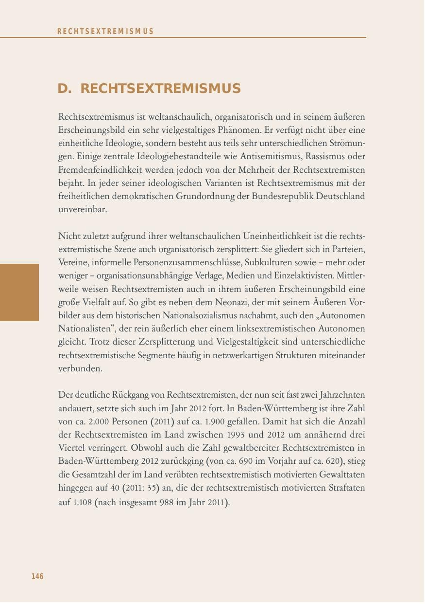 Seite 146 des Verfassungsschutzbericht 2012 Baden-Württemberg