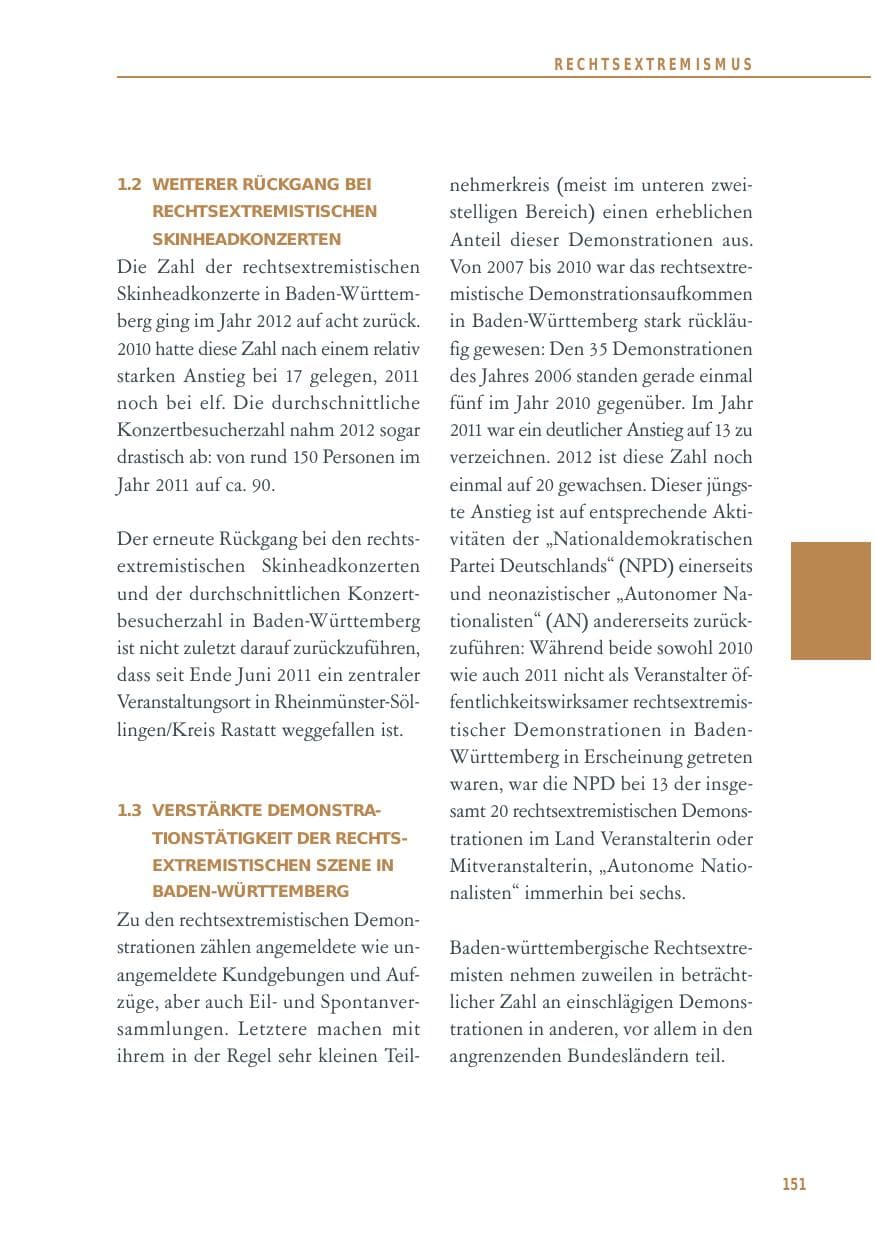 Seite 151 des Verfassungsschutzbericht 2012 Baden-Württemberg